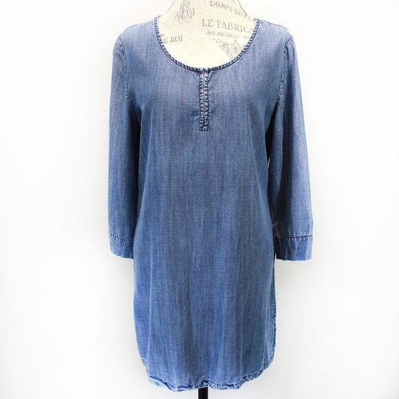 Soft Surroundings Denim Prairie Girl Japan Floral Print Tiered Dress Y2K Medium - Picture 2 of 7